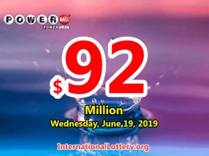 2019年6月15日的Powerball结果：头奖为9200万美元。